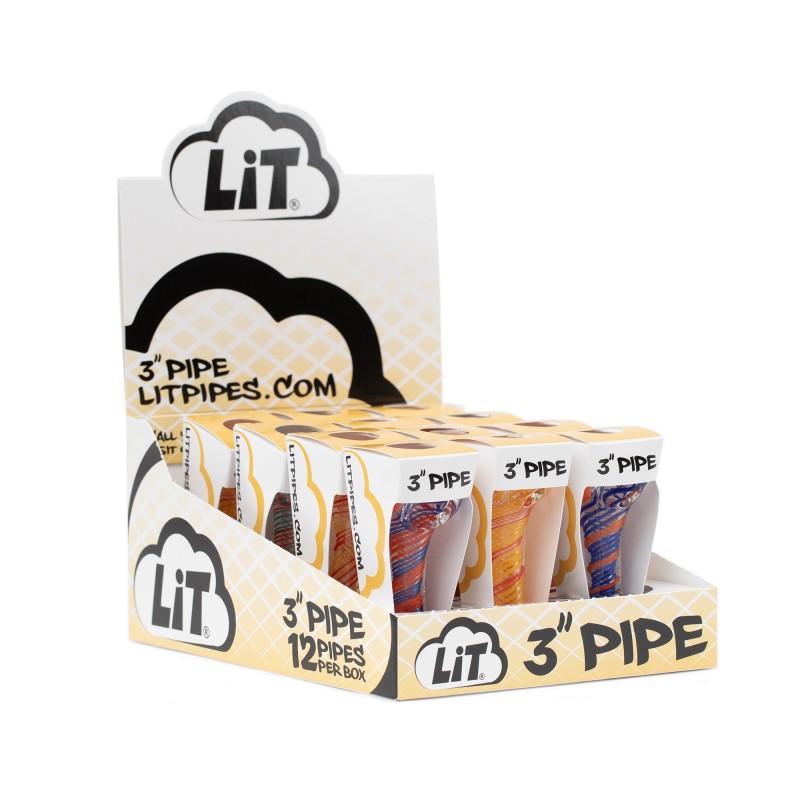 LiT Brands 3" Pipe Assorted Display 12CT, lit pipes, thc, , dry herb